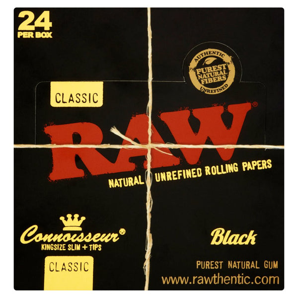 Raw Black Connesiour Kingsize Slim & Tips - Wholesale | 24 Per Box